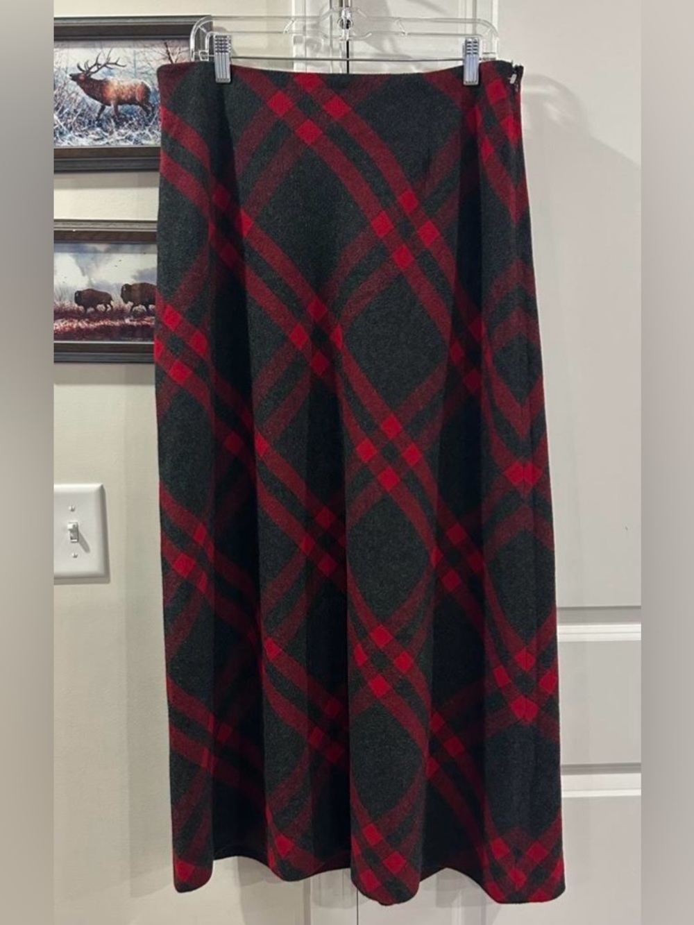 Kate Hill Red and Dark Gray Plaid Maxi Skirt